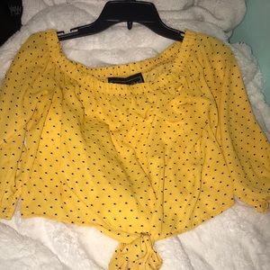 Yellow black hearts long sleeve crop top